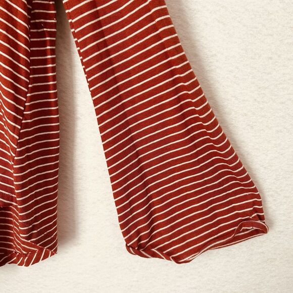 Umgee USA Blouse Women XL Rust White Stripe Hi Lo Linen Cotton Raw Edges Boho - Picture 9 of 11